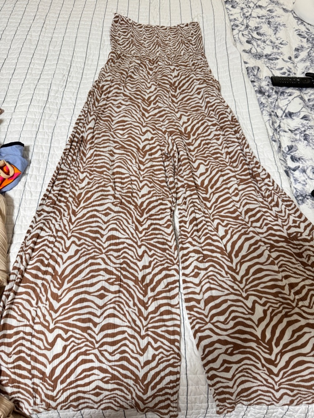 Birch & Stone Strapless Zebra Print Jumpsuit - Brown & Cream